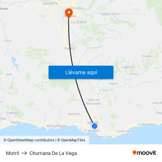 Motril to Churriana De La Vega map