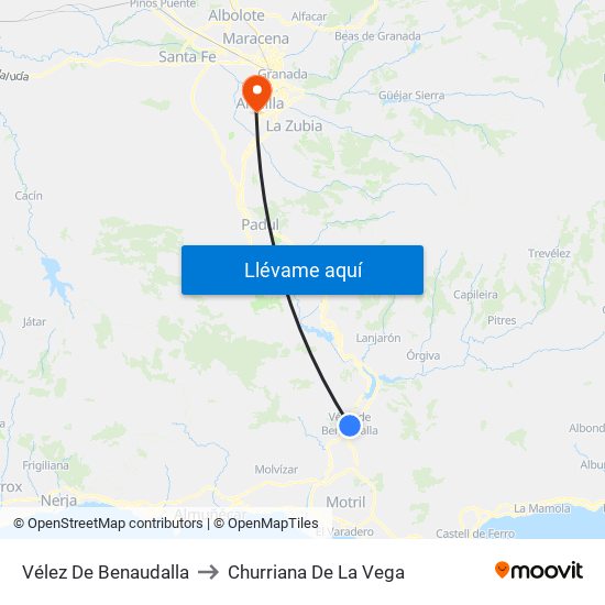 Vélez De Benaudalla to Churriana De La Vega map