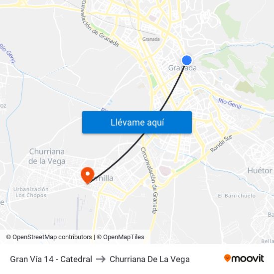 Gran Vía 14 - Catedral to Churriana De La Vega map