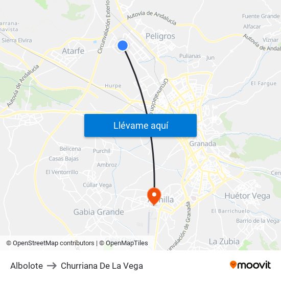 Albolote to Churriana De La Vega map