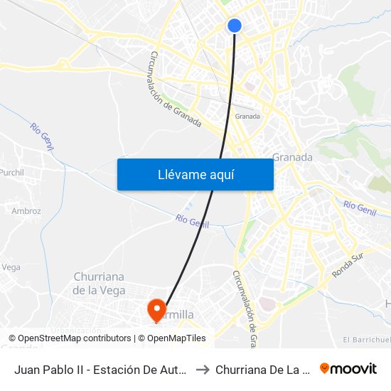 Juan Pablo II - Estación De Autobuses to Churriana De La Vega map