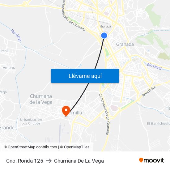 Cno. Ronda 125 to Churriana De La Vega map