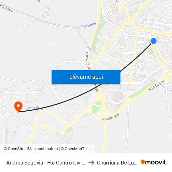 Andrés Segovia - Fte Centro Cívico Zaidín to Churriana De La Vega map