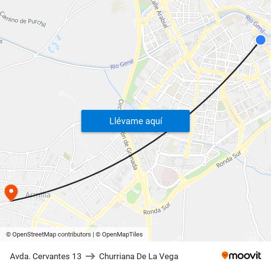 Avda. Cervantes 13 to Churriana De La Vega map