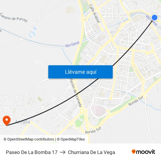 Paseo De La Bomba 17 to Churriana De La Vega map