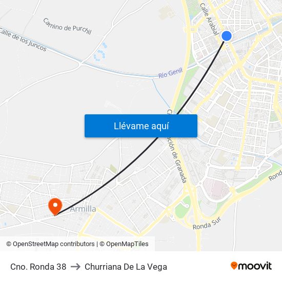 Cno. Ronda 38 to Churriana De La Vega map