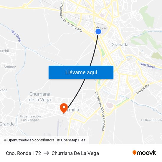 Cno. Ronda 172 to Churriana De La Vega map