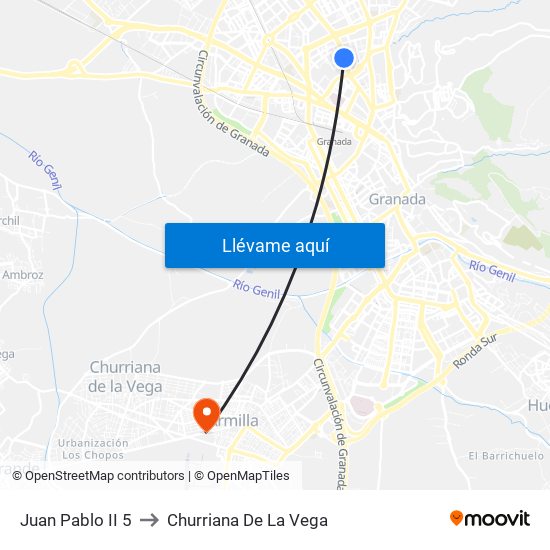 Juan Pablo II 5 to Churriana De La Vega map