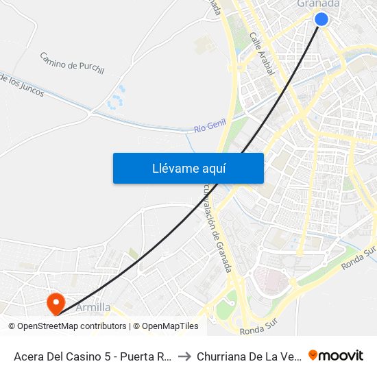 Acera Del Casino 5 - Puerta Real to Churriana De La Vega map