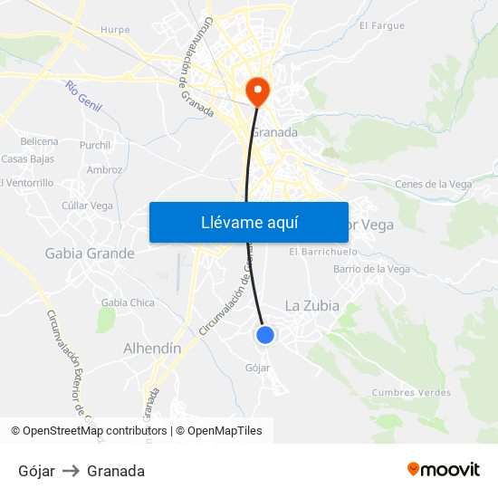 Gójar to Granada map