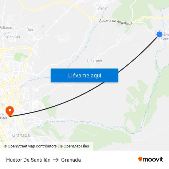 Huétor De Santillán to Granada map