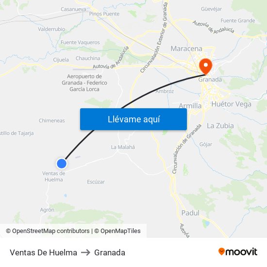 Ventas De Huelma to Granada map