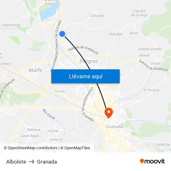 Albolote to Granada map
