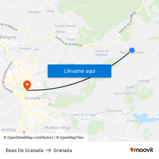 Beas De Granada to Granada map