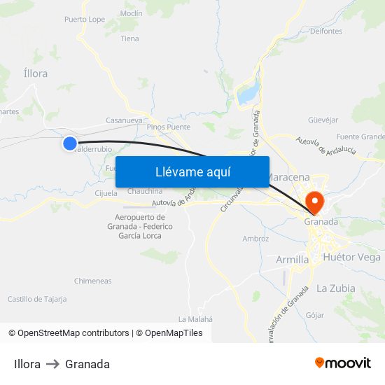 Illora to Granada map