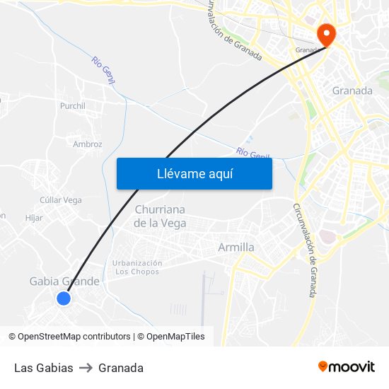 Las Gabias to Granada map