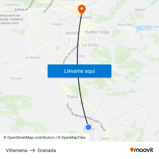 Villamena to Granada map
