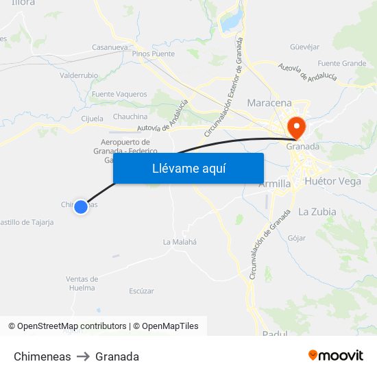 Chimeneas to Granada map