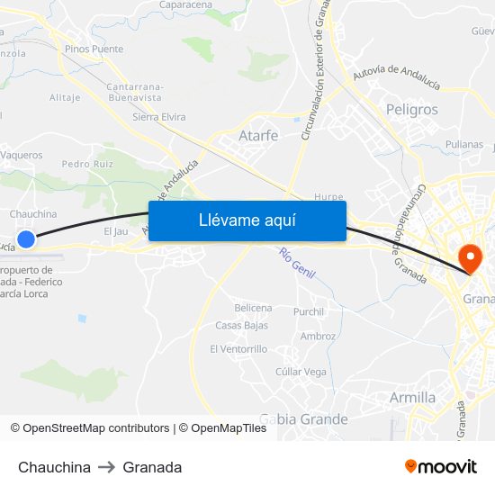 Chauchina to Granada map