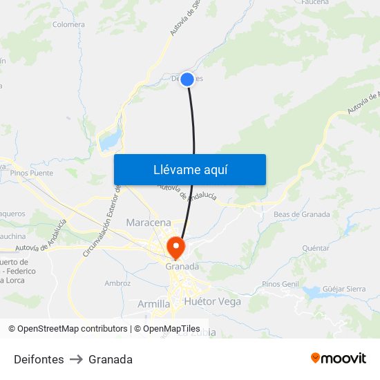 Deifontes to Granada map