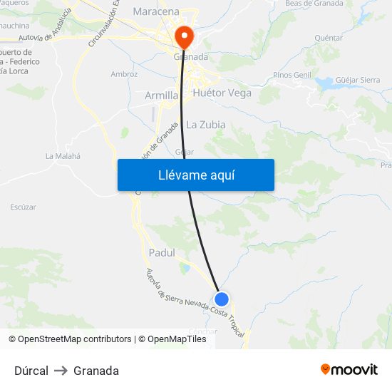 Dúrcal to Granada map
