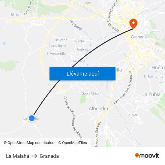 La Malahá to Granada map