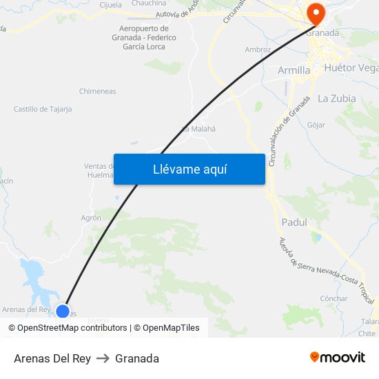 Arenas Del Rey to Granada map