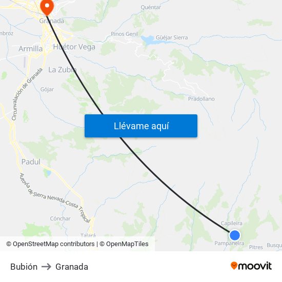 Bubión to Granada map