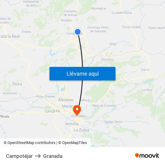 Campotéjar to Granada map