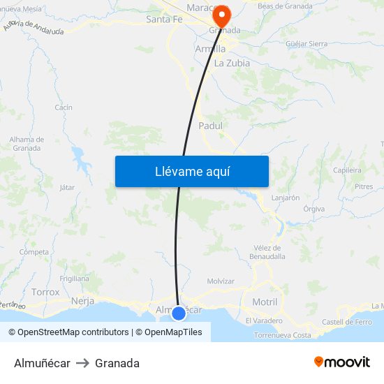 Almuñécar to Granada map