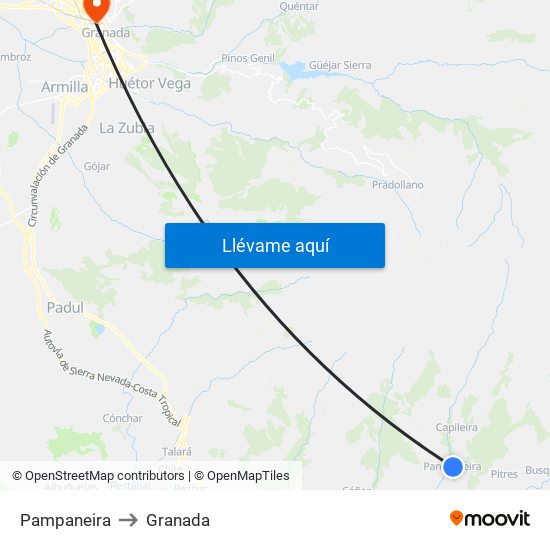 Pampaneira to Granada map