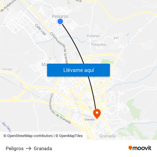 Peligros to Granada map