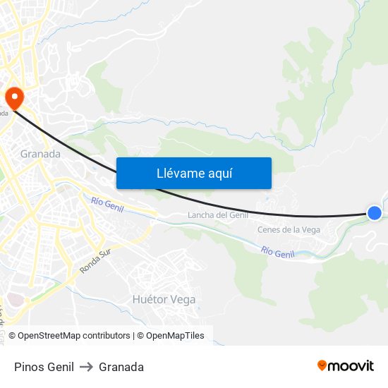 Pinos Genil to Granada map