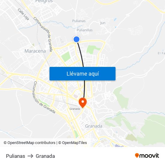 Pulianas to Granada map