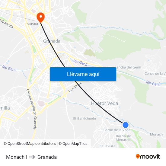 Monachil to Granada map