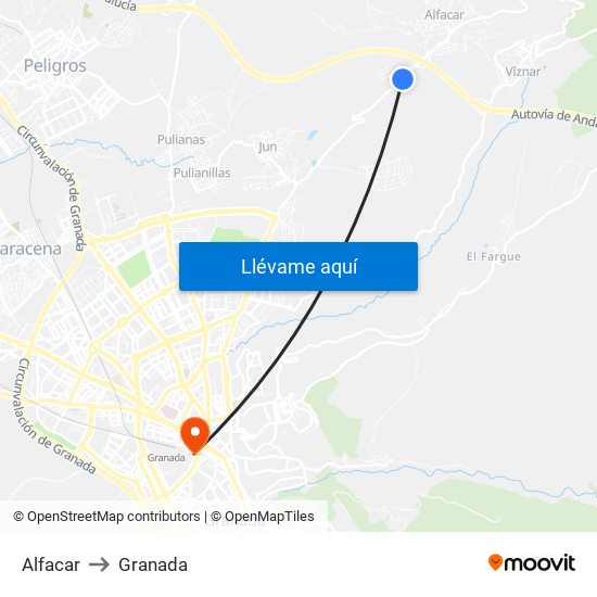Alfacar to Granada map