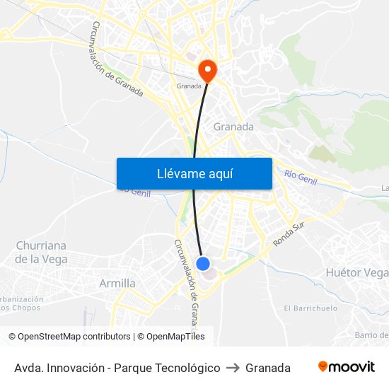 Avda. Innovación - Parque Tecnológico to Granada map