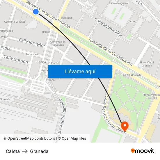 Caleta to Granada map