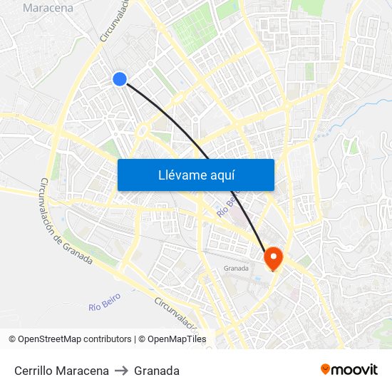 Cerrillo Maracena to Granada map
