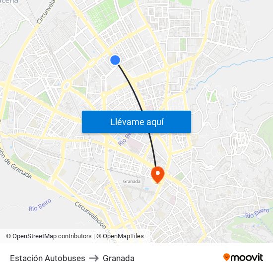 Estación Autobuses to Granada map