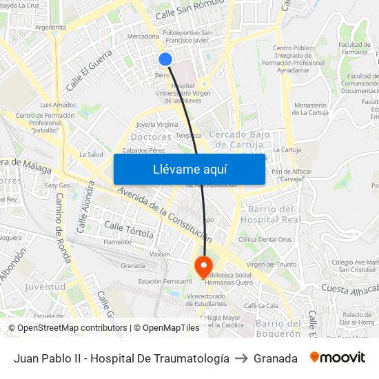Juan Pablo II - Hospital De Traumatología to Granada map