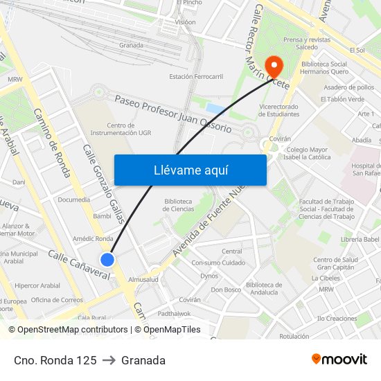 Cno. Ronda 125 to Granada map