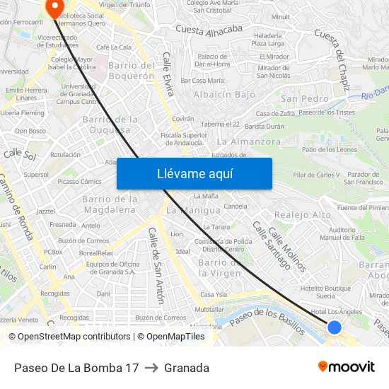 Paseo De La Bomba 17 to Granada map