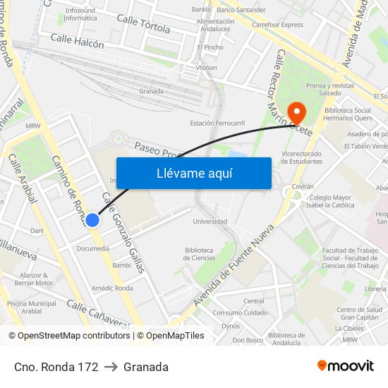 Cno. Ronda 172 to Granada map