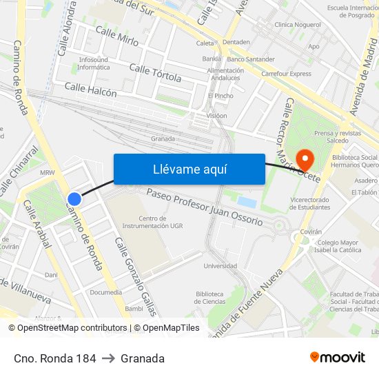 Cno. Ronda 184 to Granada map