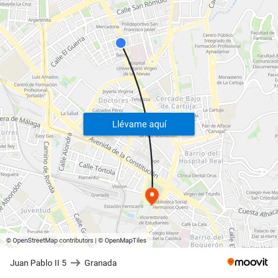 Juan Pablo II 5 to Granada map