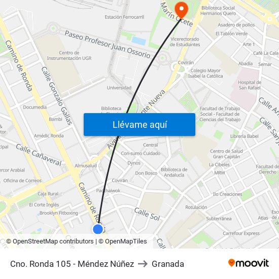 Cno. Ronda 105 - Méndez Núñez to Granada map