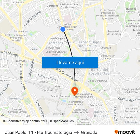 Juan Pablo II 1 - Fte Traumatología to Granada map
