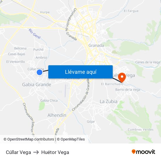 Cúllar Vega to Huétor Vega map