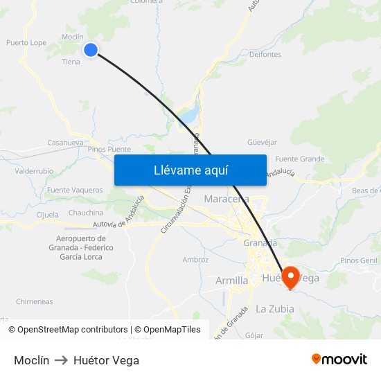 Moclín to Huétor Vega map